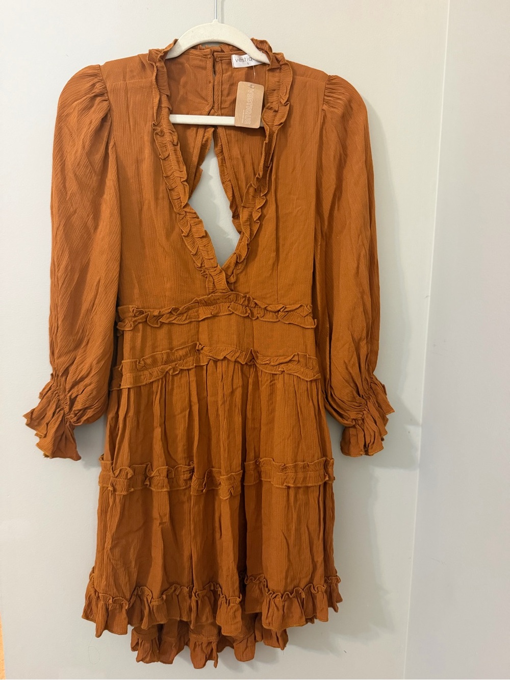 Rust Ruffle Tiered V-Neck Women’s Dress